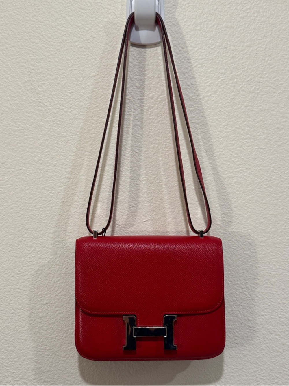 Hermes Red Leather Constance Crossbody with Silver H